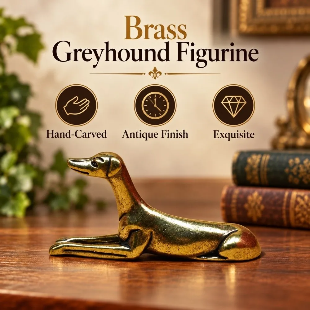 Hand-Carved Brass Greyhound Figurine Antique Finish Exquisite Desktop Figurine Ornament Durable Elegant Miniature Dog Statue