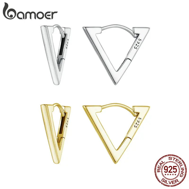 

BAMOER 100% 925 Sterling Silver Triangle Earrings Geometric Hoop Earrings Hypoallergenic Earrings for Women Girls Fine Jewelry