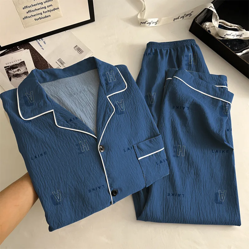 

Модные мужские весенне-осенние винтажные минималистичные хлопковые пижамы с облачным принтом, домашняя одежда, весенне-осенний пижамный комплект с длинными рукавами