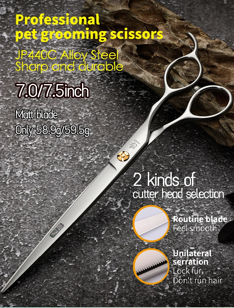 Fenice Professional JP440C 7,0 / 7,5 Zoll Tierpflege-Hundehaarschere mit gezackter Klinge, Hundeschneideschere – Detail 1