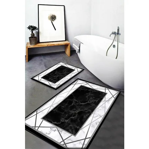 Else Carpet Else Black Gray Marble Cartoon Pattern Washable Non-Slip Bath Mat 2li Toilet Seat Pad Mat Dts-19