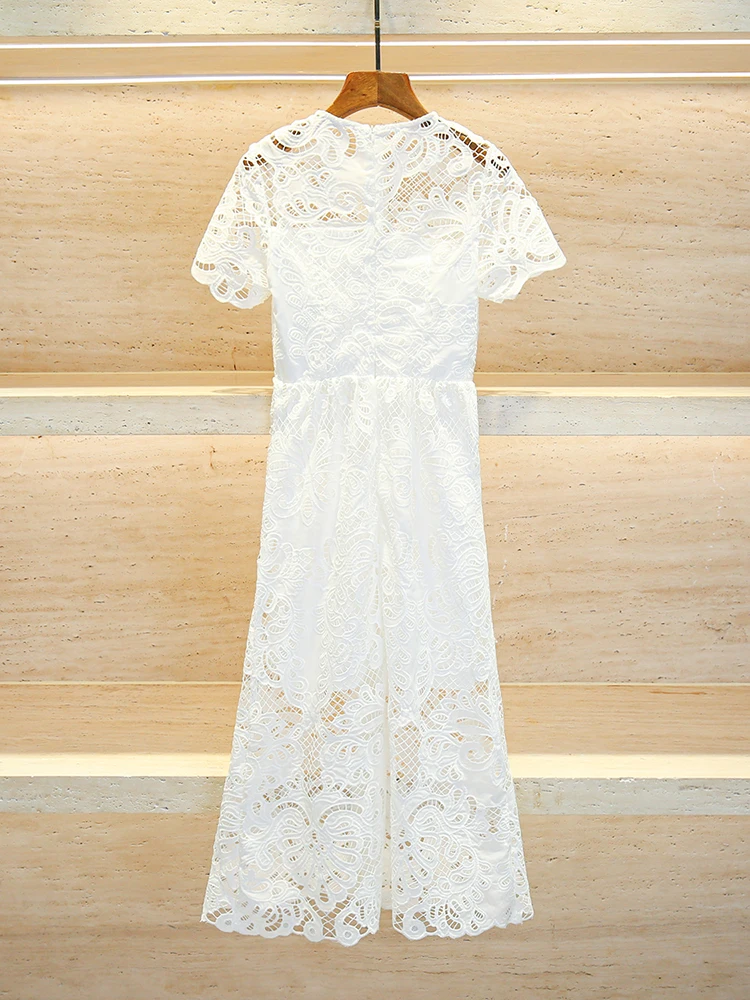 Ele longue dentelle Dr femmes taille haute évider Design été Faion trajet Sle a-ligne jupe ort Sve rond Ne