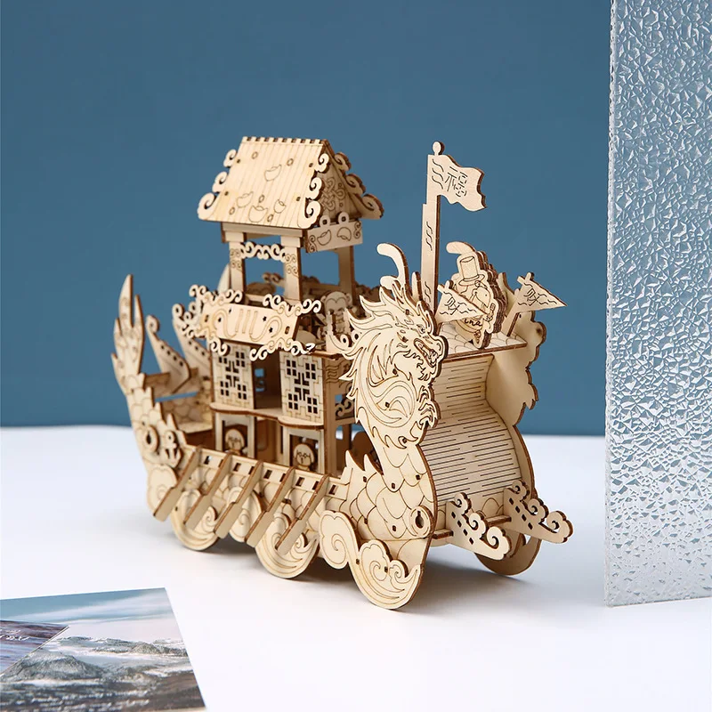 New Arrival Dragon Boat Wooden Puzzle - Handmade DIY 3D Wooden Jigsaw Toy For Kids Educational & Decorative Ornament Gift
