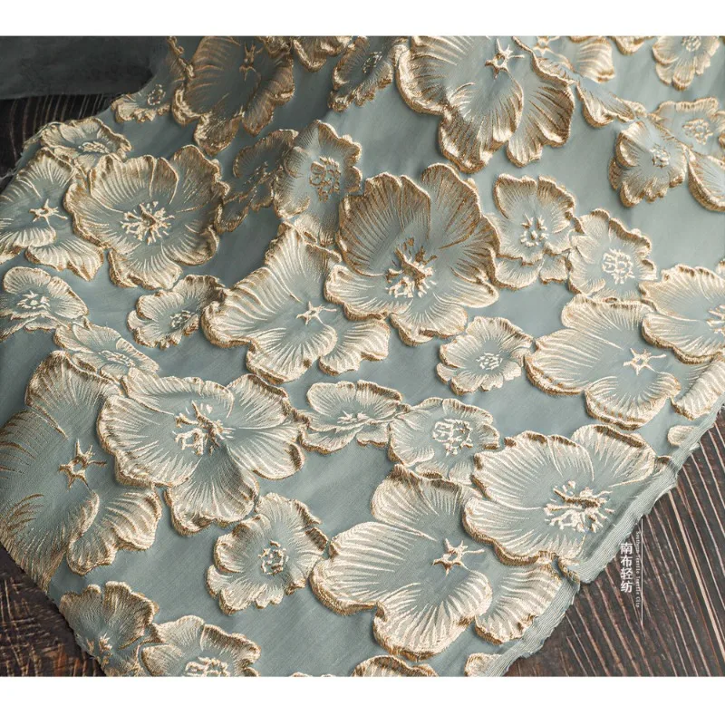 Golden silk plum blossom jacquard fabric embossed three-dimensional embroidery Chinese style cheongsam clothing designer fabric