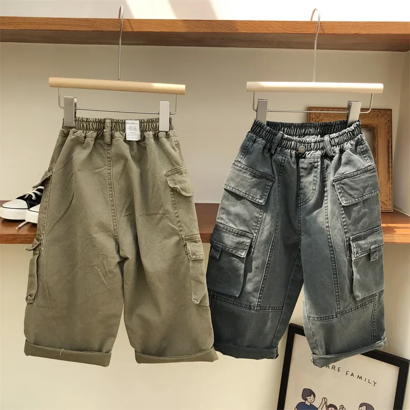 2023 Autumn Children's Pocket Work Pants Boys and Girls Outdoor Work Pants  kids clothes