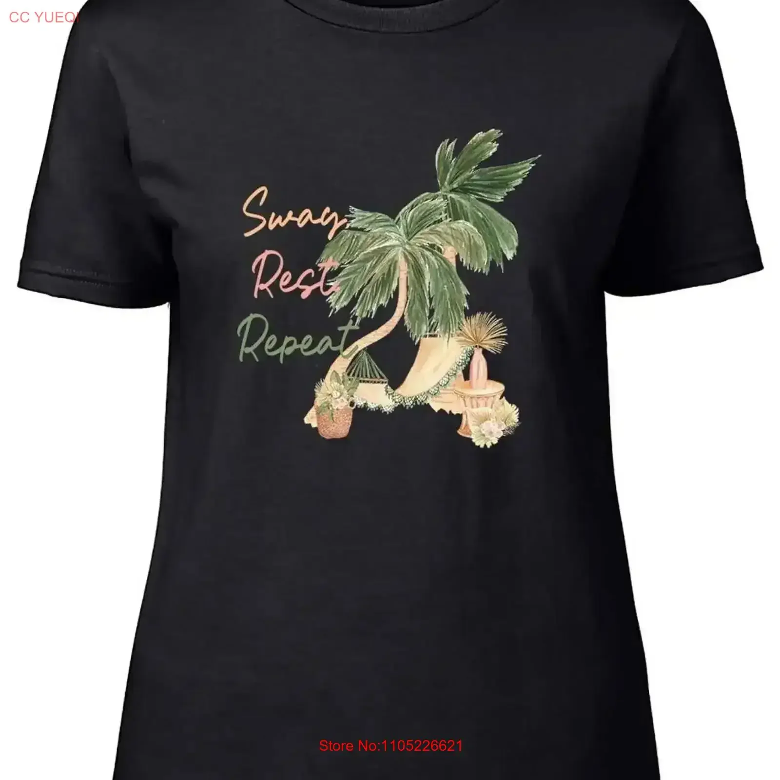 Hammock Travel Holiday Womens T Shirt Sway Rest Repeat Ladies vintage Washed Slightly Top For Everyday Wear homme Stylish