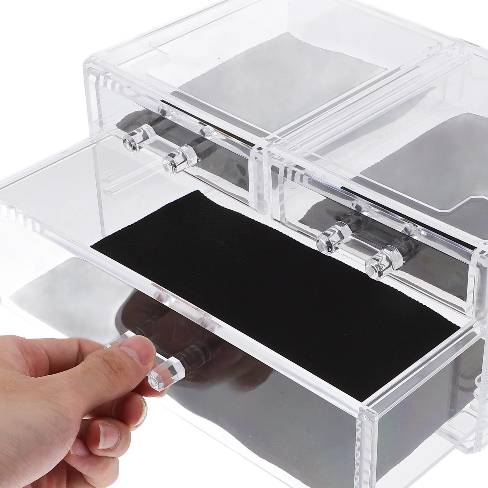 صندوق تخزين شفاف لمنظم المكياج بثلاثة أدراج من الأكريليك لمنتجات العناية بالبشرة على سطح المكتب ومنظمات الأدراج الشفافة #5