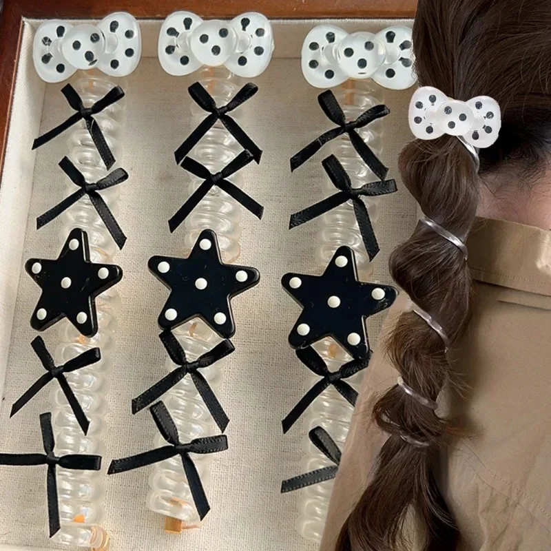 

1/2Pcs Bowknot Spiral Telephone Line Hair Rope Women Sweet Dot Ponytail High Elastic Hairbands Resin Hair Ties Hair Accessories
