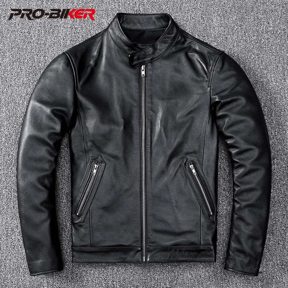 

Vintage Cowhide Motorcycle Jacket Genuine Leather Biker Jacket Black Motorcycle Coat for 4 Season S-6XL