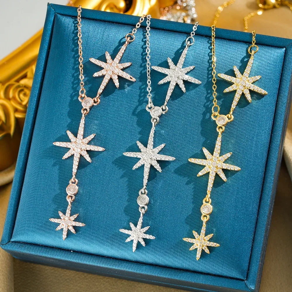 

Multi-functional and dazzling star collarbone chain octagonal titanium steel necklace for women, niche, light luxury