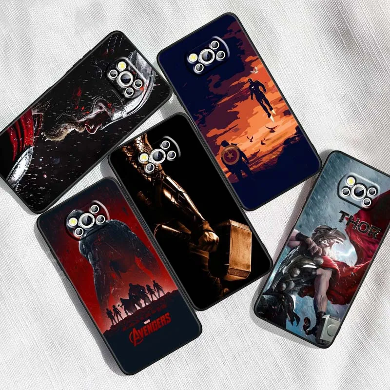 

Avengers Spider-Man Thor For Xiaomi Mi Poco F3 F4 F5 F6 X3 X4 X5 X6 X7 M3 M4 M5s M5 M6 GT Pro 5G Black Cover Phone Case