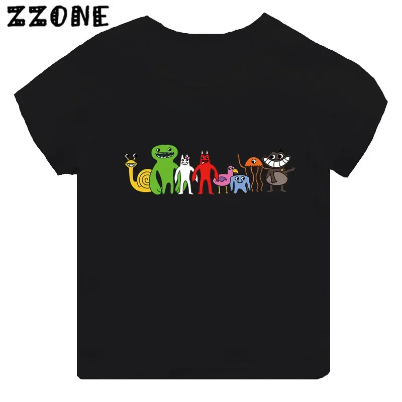 Hot Game Garten of Banban Print Cartoon Kids T-shirt Girls Clothes Baby Boys Black Short Sleeve T shirt Children Tops TH5846