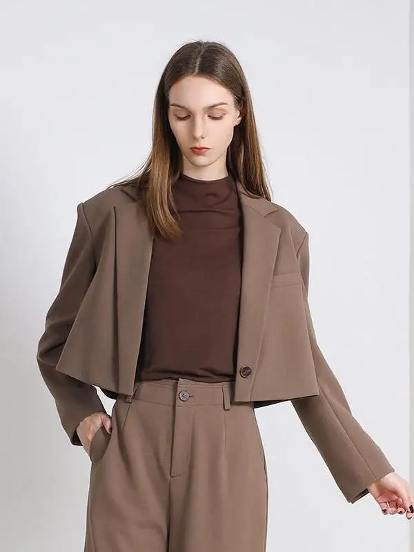 

Jane Expr Casual Ele ort Suit Commute Versatile Top Spring Collection Straight Cut Long Sve Pure Color CXF52003