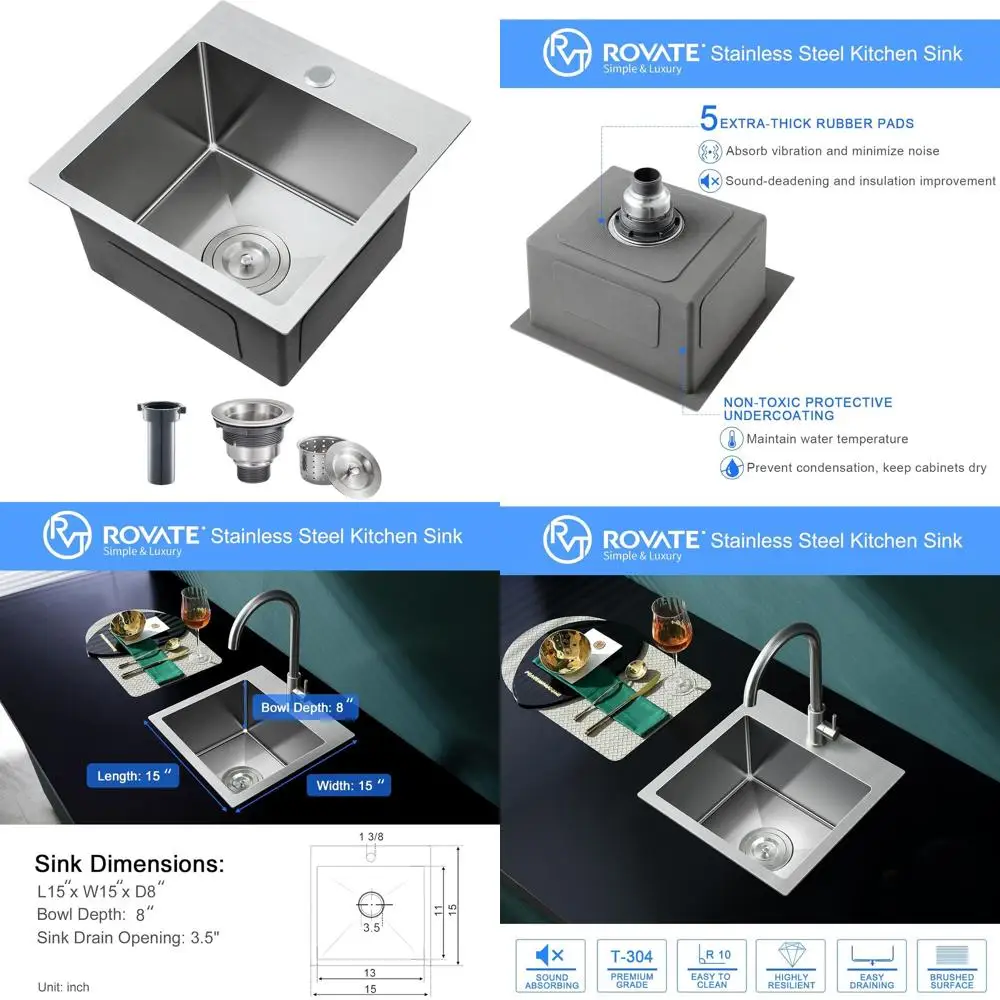 

15 x 15 x 8 Single Bowl Top-Mount Stainless Steel Bar Sink with Basket Strainer