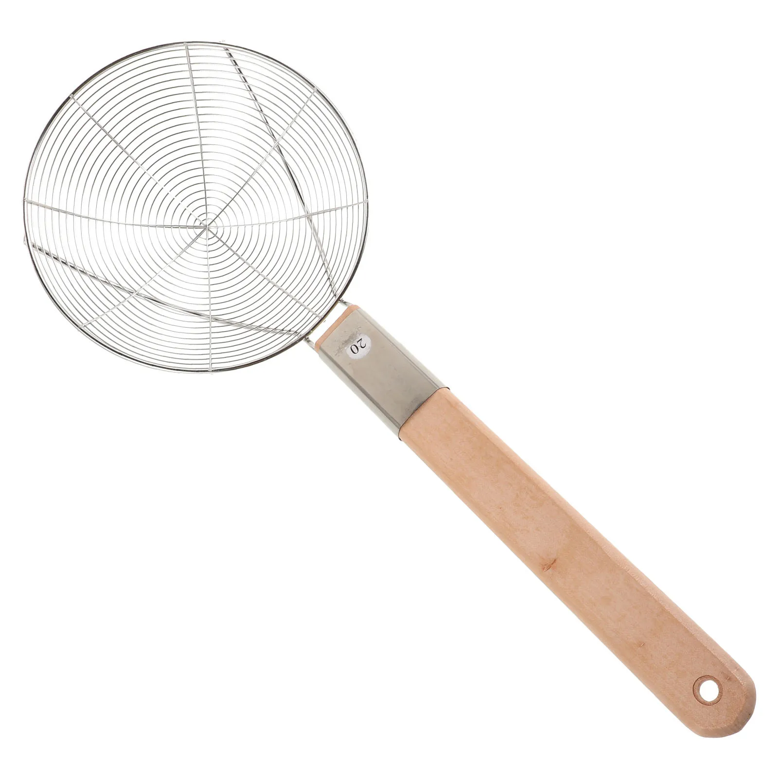 

Stainless Steel Skimmer Spoon Large Mesh Strainer Long Wooden Handle Heat Resistant For Frying Pasta Noodle Kitchen