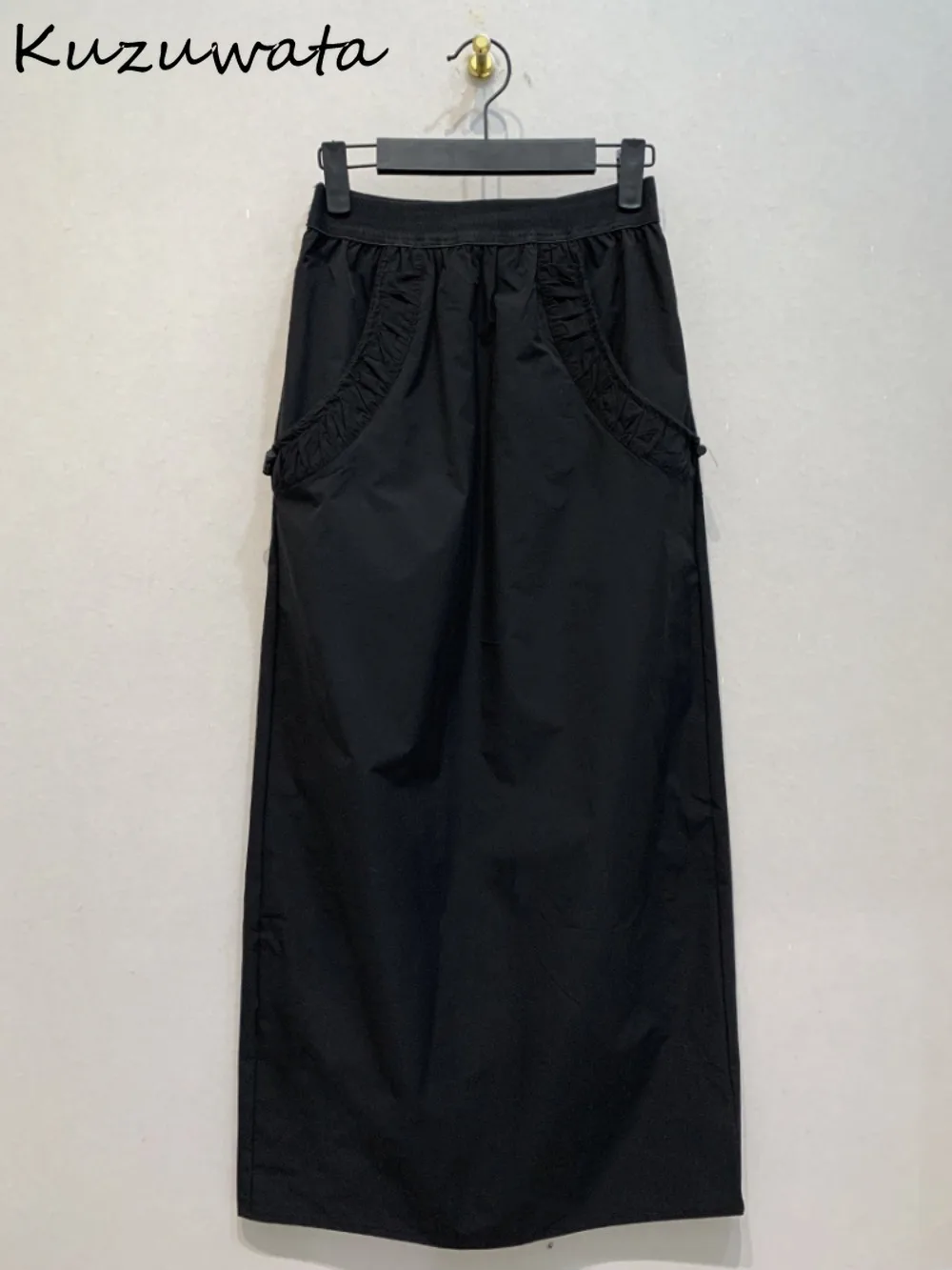 

Kuzuwata Casual A-line All-match Soft Loose Falda Slim Fit Straight Elegant Ruched Mujer Faldas Japan New Drawstring Moda Skirt