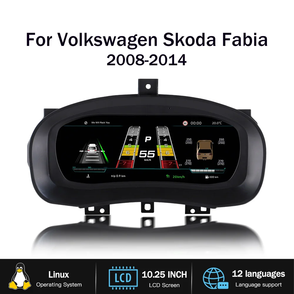 LCD Meter Screen for Volkswagen Skoda Fabia 2008-2014 Car Speedometer Auto Dashboard Digital Cluster Carplay Navigation