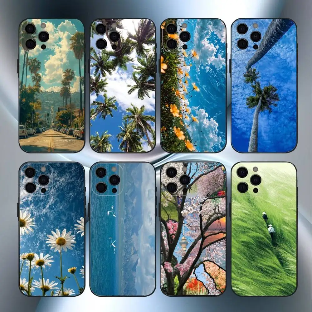 

Summer Sky Phone Case For iPhone17,16,15,14,13,12,11 Plus,Pro Max Soft Black Cover