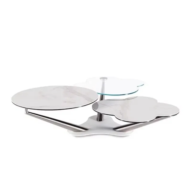 ML  four-leaf clover rotating coffee table marble folding telescopic modern light luxury glass tea table
