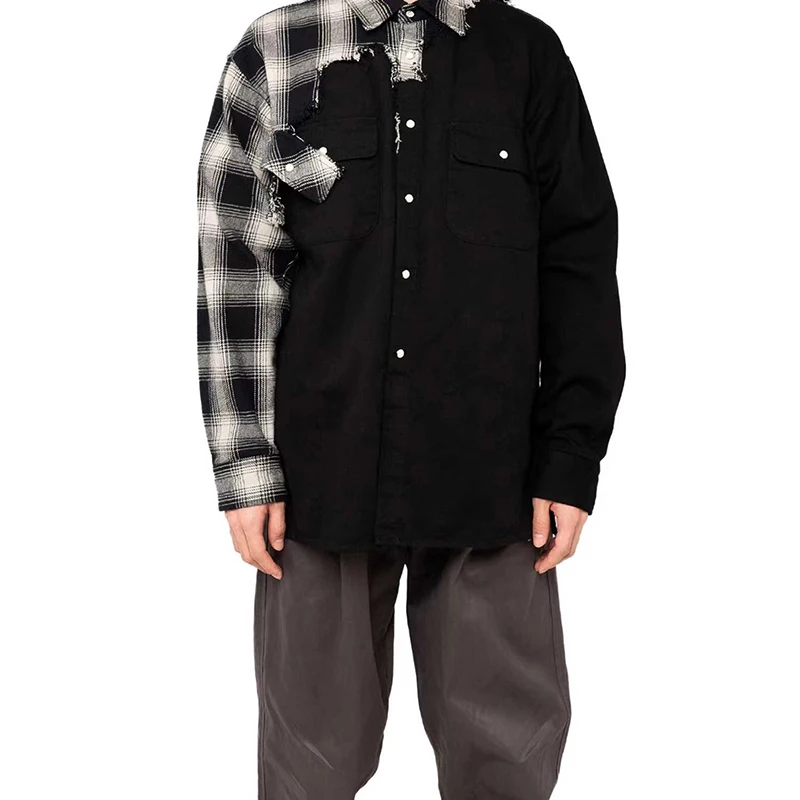 New 22AW MMY Japanese-style Casual Irregular Patchwork Plaid Loose-fit Shirt for Men Coat