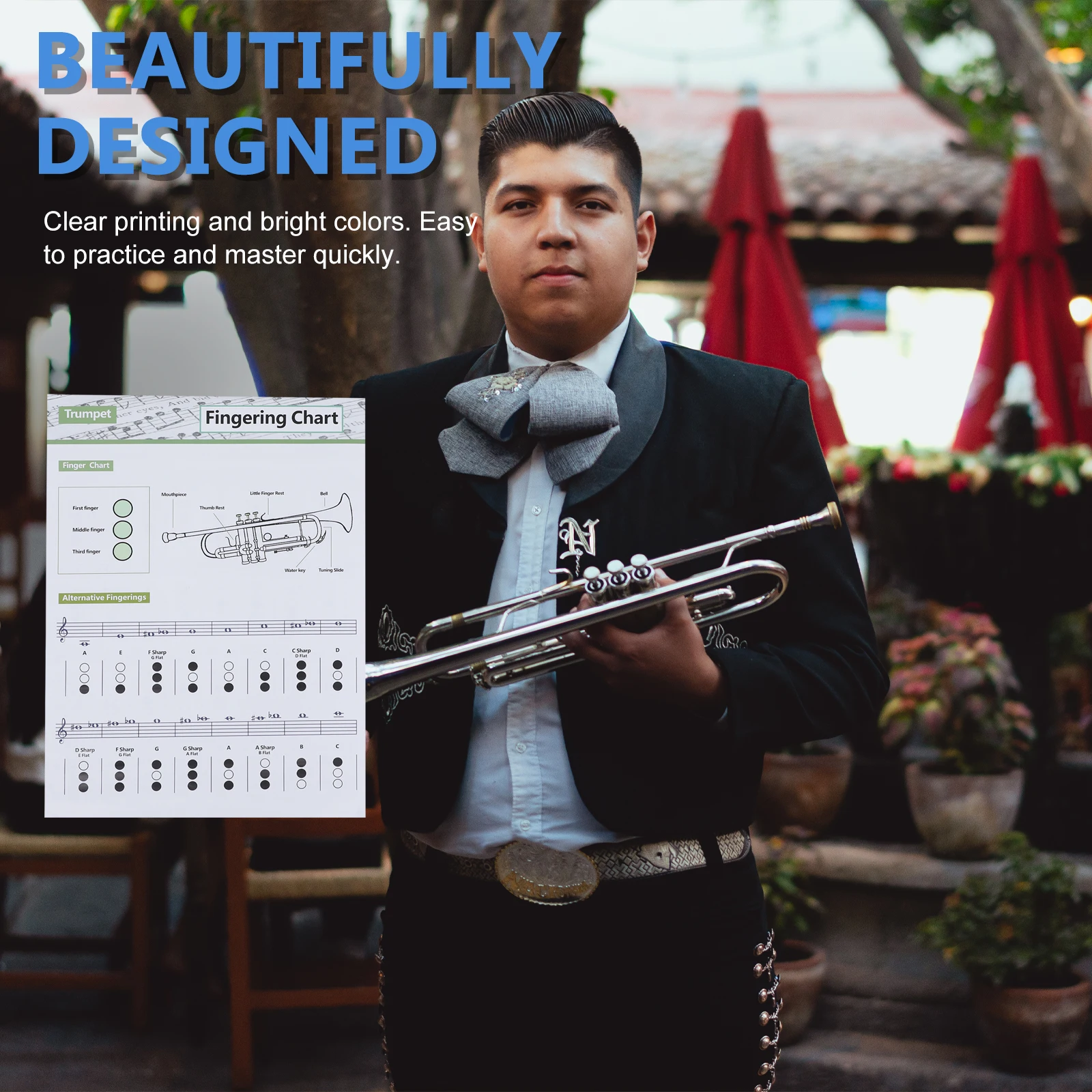 

1Pcs Trumpet Chord Chart Easy Read Practice Chart Bright Colors Creative Design Finger Guide for Novice Players Training