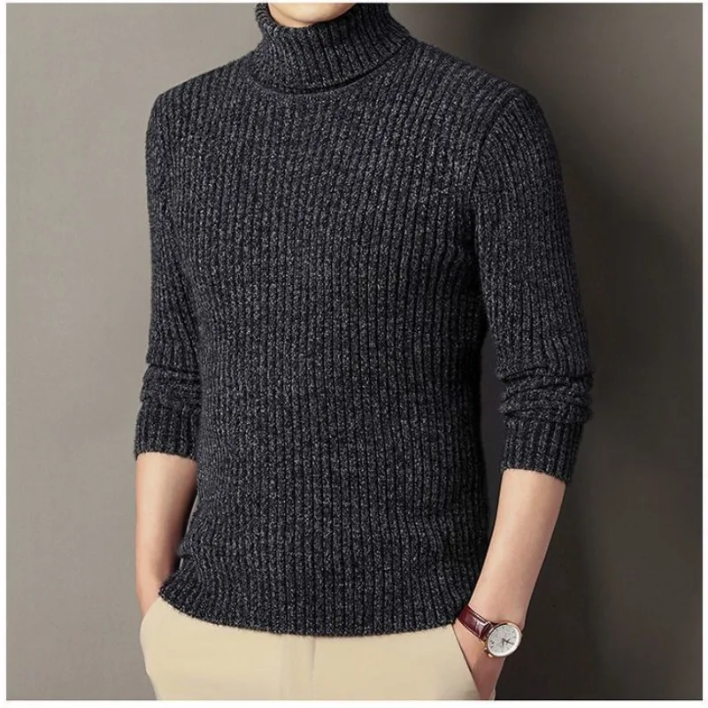 

Autumn Winter Men's Clothing Long Sleeve Casual Solid Colored High Collar Pullover Lapel Sweater Knit Loose Fashion Casual Tops