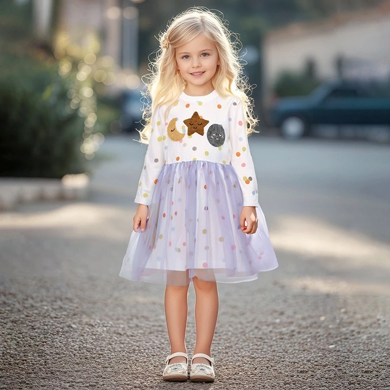 

New Girls' Dress 2025 Autumn Mesh Children's Dress Party Gift Cute Birthday Dresses