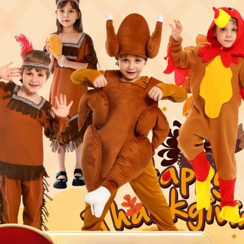 

Thanksgiving Cosplay Turkey Costume Cute Chicken Clothes Jumpsuit for Girls Boys Food Cos Role Play Outfit Holiday Party