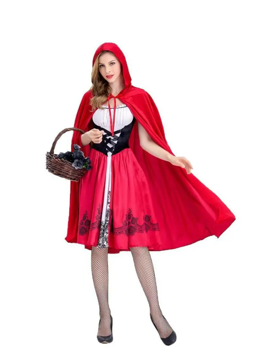 Adult loween Red Hooded Dr Cosplay Costume Red Cloak Masquerade Ball Performance Clothing Polyester Material