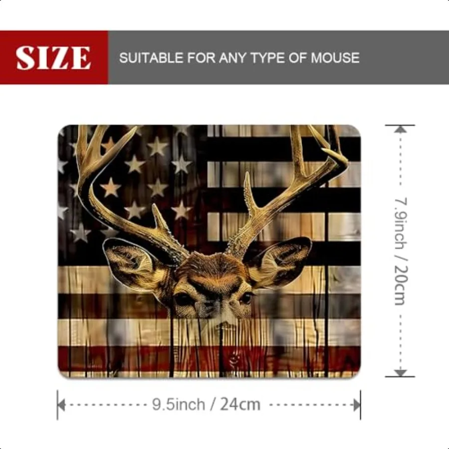 나무결 미국 국기 사냥 사슴 사각형 마우스 패드 텍스처 방수 미끄럼 방지 고무 베이스 컴퓨터 마우스 패드 노트북 마우스