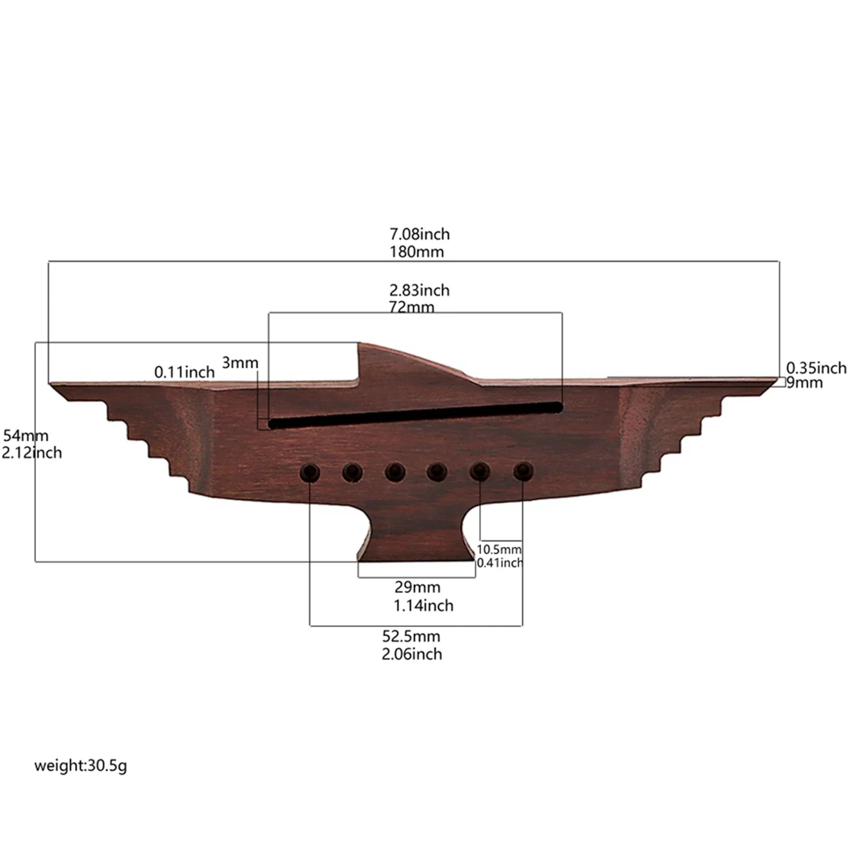 Puente de guitarra de 6 cuerdas A71P, puente de guitarra de madera rosa para guitarra acústica, 6 agujeros
