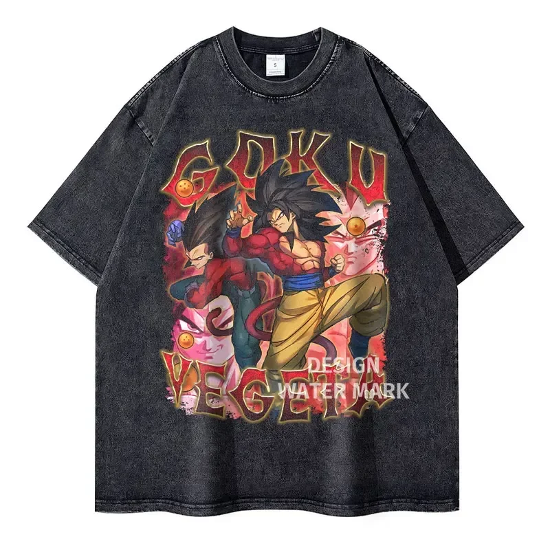 

Dragon Ball Super Washed T Shirt Goku Super Saiyan Print Vintage Tee Cotton Short Sleeve Casual Streetwear Harajuku Top Tee