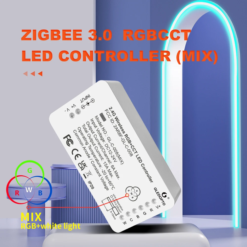 GLEDOPTO Hometech ZigBee LED Strip Controller Color White Light Mix RGB+White CCT Homey Alexa Tuya SmartThings App Voice Control