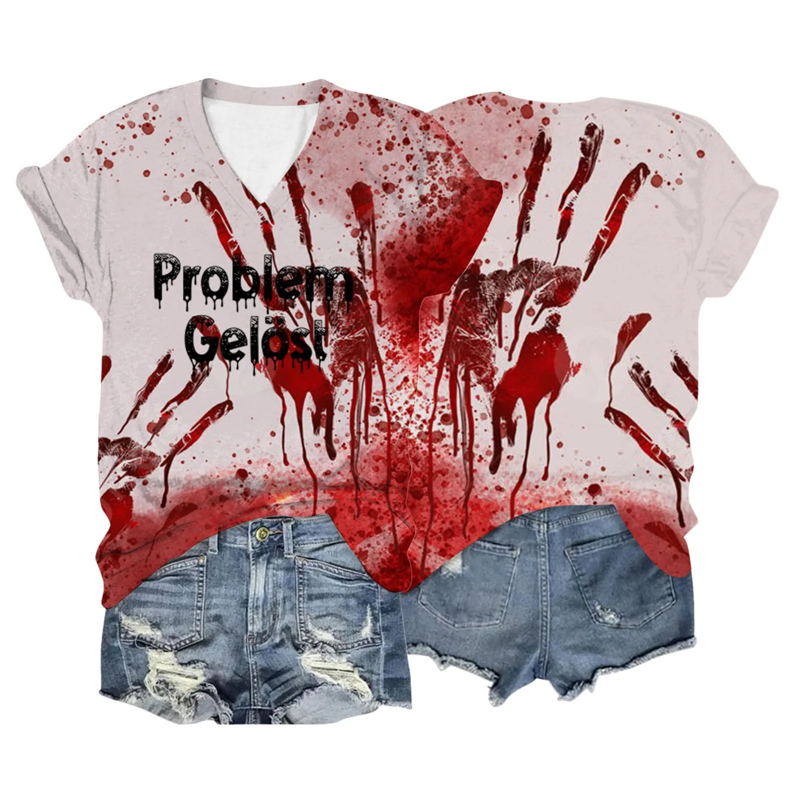 I'M Fine Bloody Shirt Problem Solved T Shirt Women Funny Halloween Blood Clothes