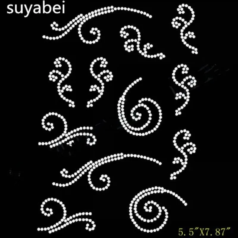 Swirl Strass iron on rhinestone transfer applique patch BLING hot fix rhinestones motif design stone  for baby shirt