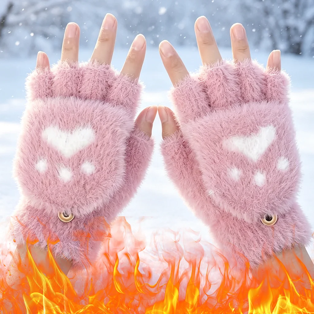 1-10Pairs Women Winter Knit Flip Top Gloves Thickened Fleece Lined Convertible Mittens for School Cycling Daily Wear