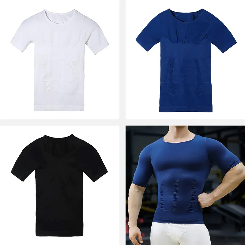 Summer Men's Corset Waist Sweat-absorbing Breathable Fitness Sports Body Sculpting Seamless Short Sleeves