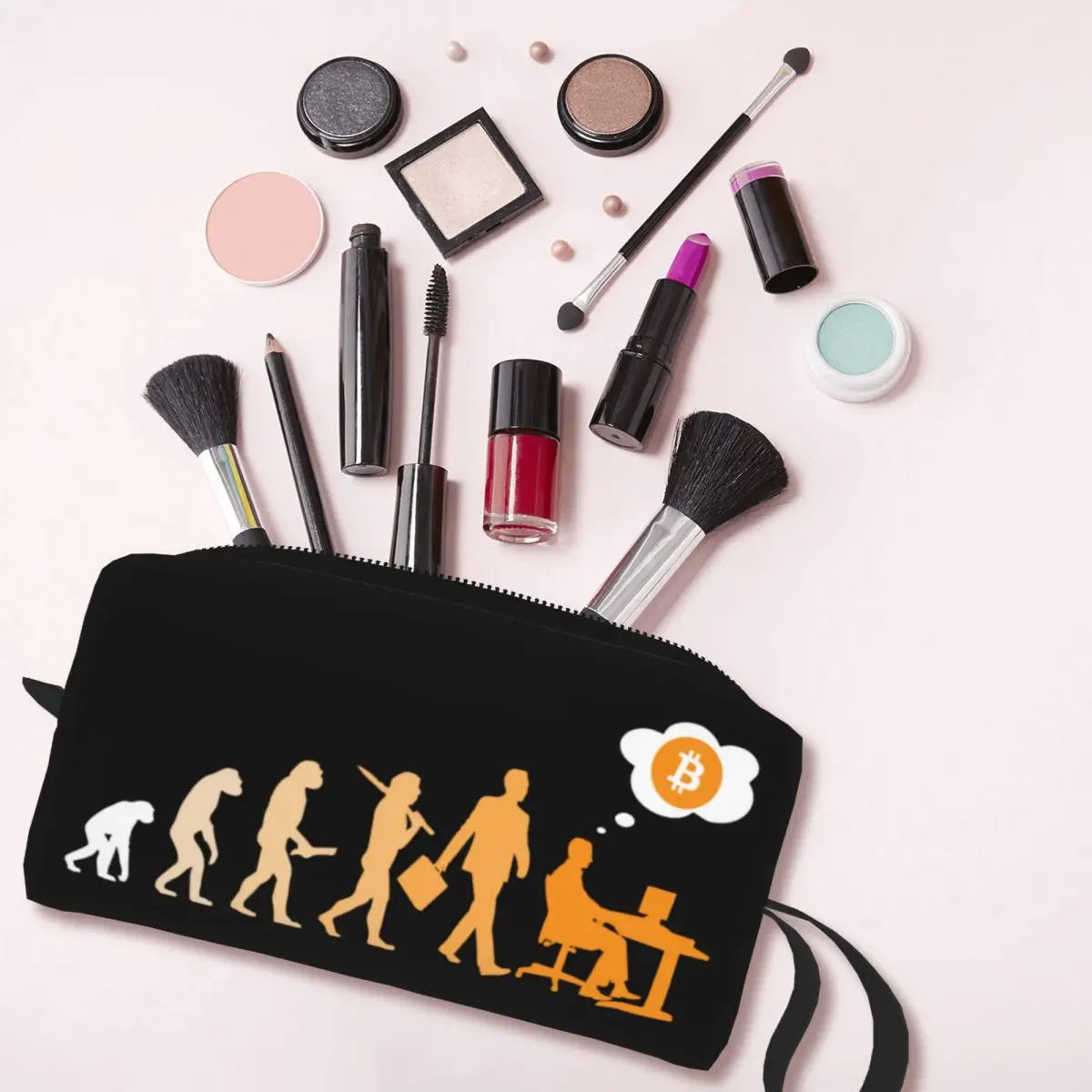 Bitcoin Evolution Travel Cosmetic Bag for Women BTC Cryptocurrency Makeup Toiletry Organizer Ladies Beauty Storage Dopp Kit