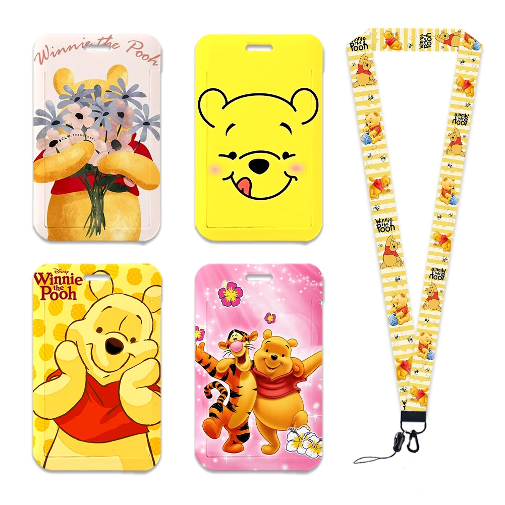 The pooh Bear Winnie School Student Cute Cartoon Card Holder Keychain Work Card Badge Holder Bus Card Gifts