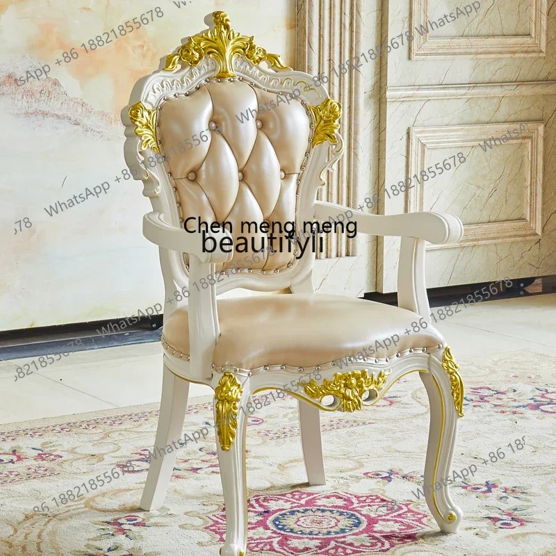 

B178 European solid wood with armrests leather dining chair American ivory white tiger leg commercial office villa2936