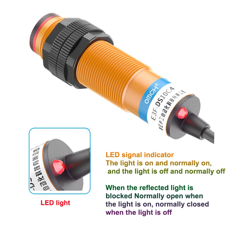 E3F-DS10 Detection Distance 10cm Diffuse Reflection Photoelectric Sensor Switch DC6-36V AC90-250V NPN/PNP