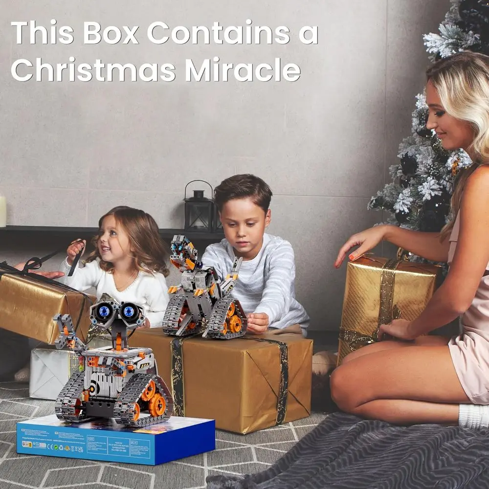 Kit robot STEM 5 in 1 per bambini 8-12, set di codifica e costruzione telecomandati con 488 pezzi - arancione