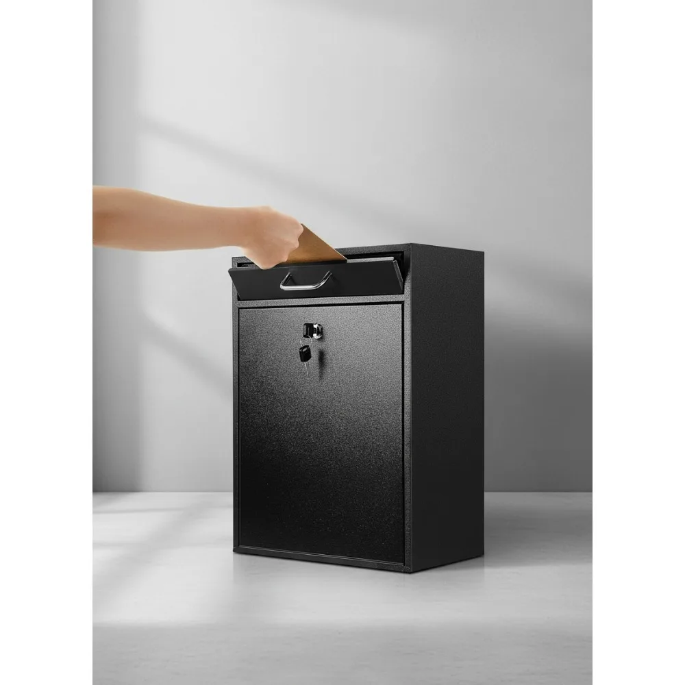 

Secure Locking Mailbox Outdoor Wall Mount Large Capacity Metal Post Box with Key Black