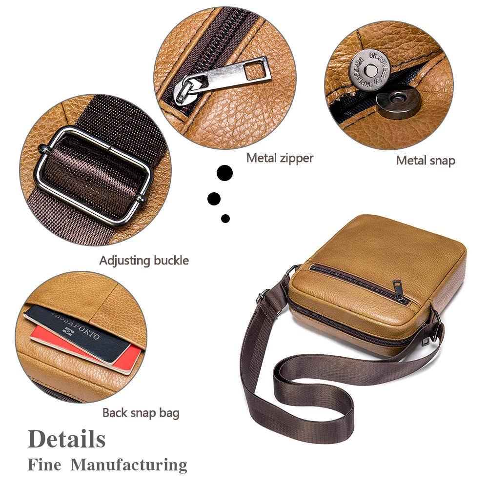 Sac à bandoulière décontracté en cuir véritable pour homme, mini sac messager, petit sac à bandoulière pour téléphone, 7362