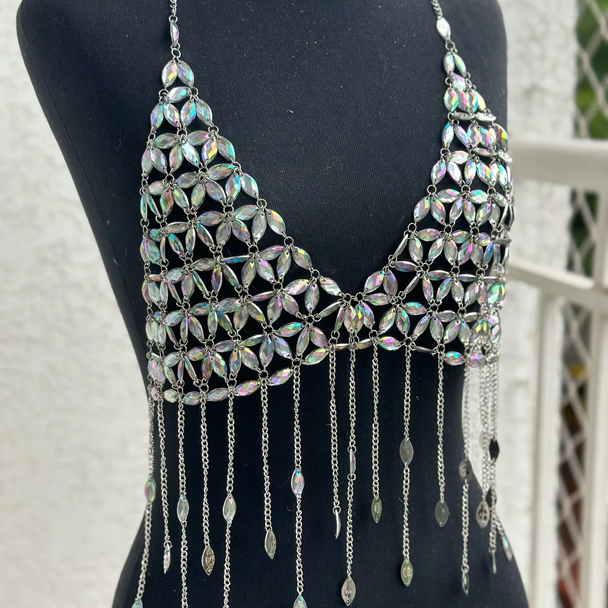 2024 Sequin backless chest Wrap chain Sparkle tassel halter halter body chain