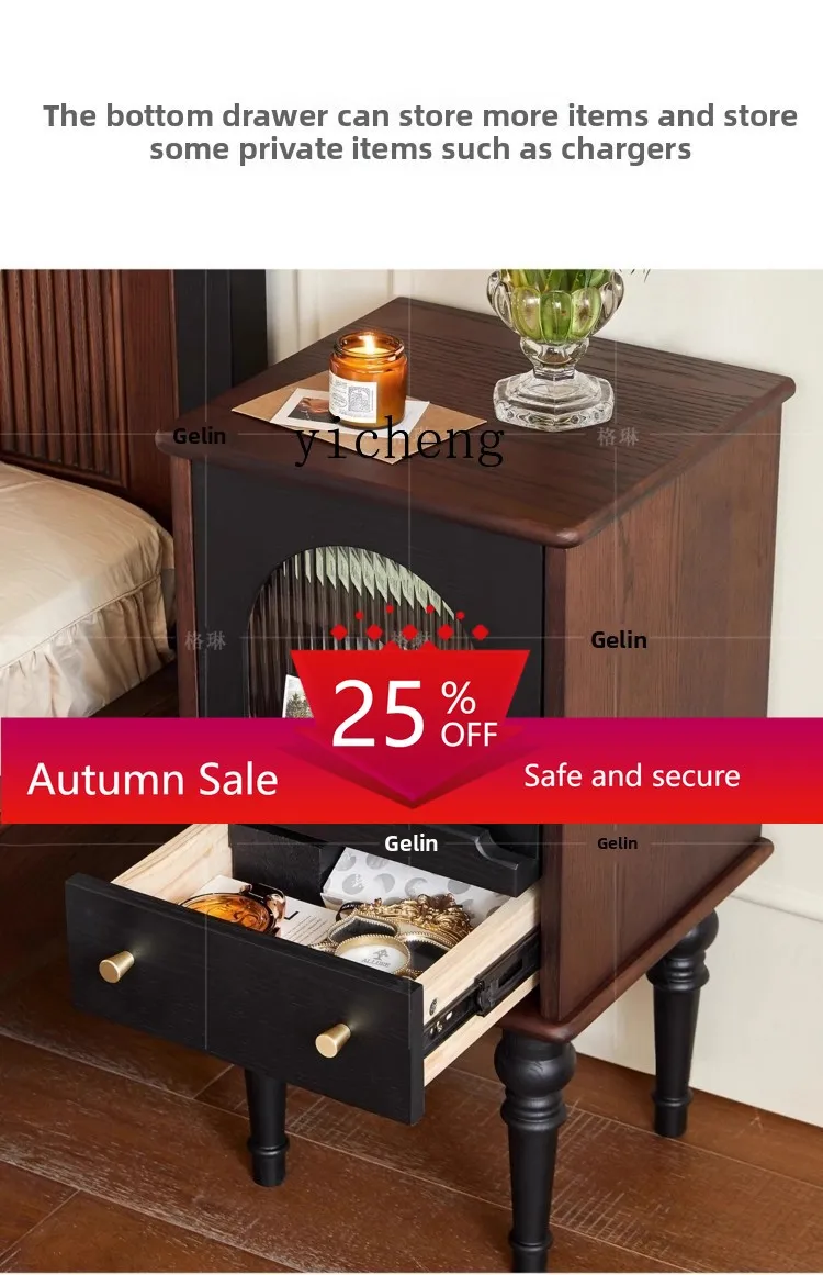 

Retro solid wood bedside table small apartment bedroom bedside table high fashion American drawer cabinet locker