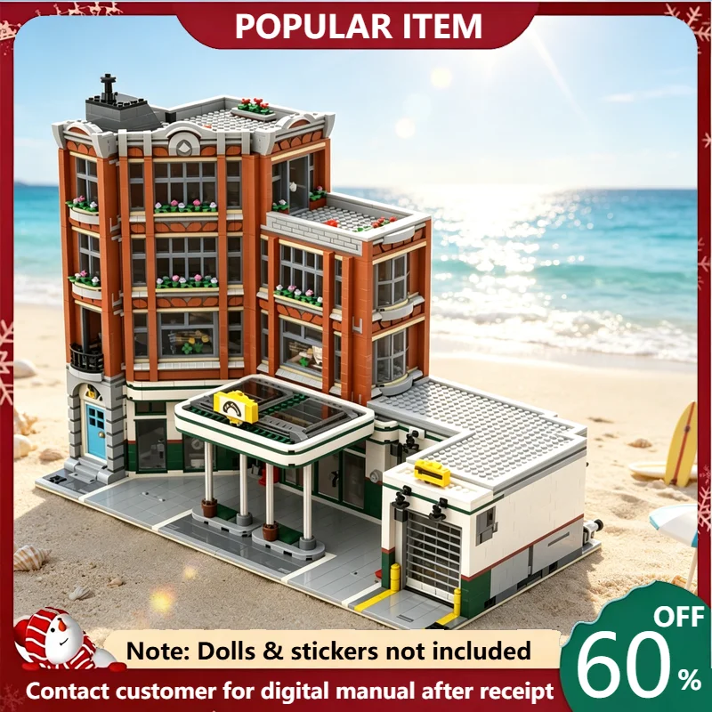 4897PCS MOC City Corner Garage Modular Street Architecture Model Building Blocks DIY Assembly Gifts for Adults Collection