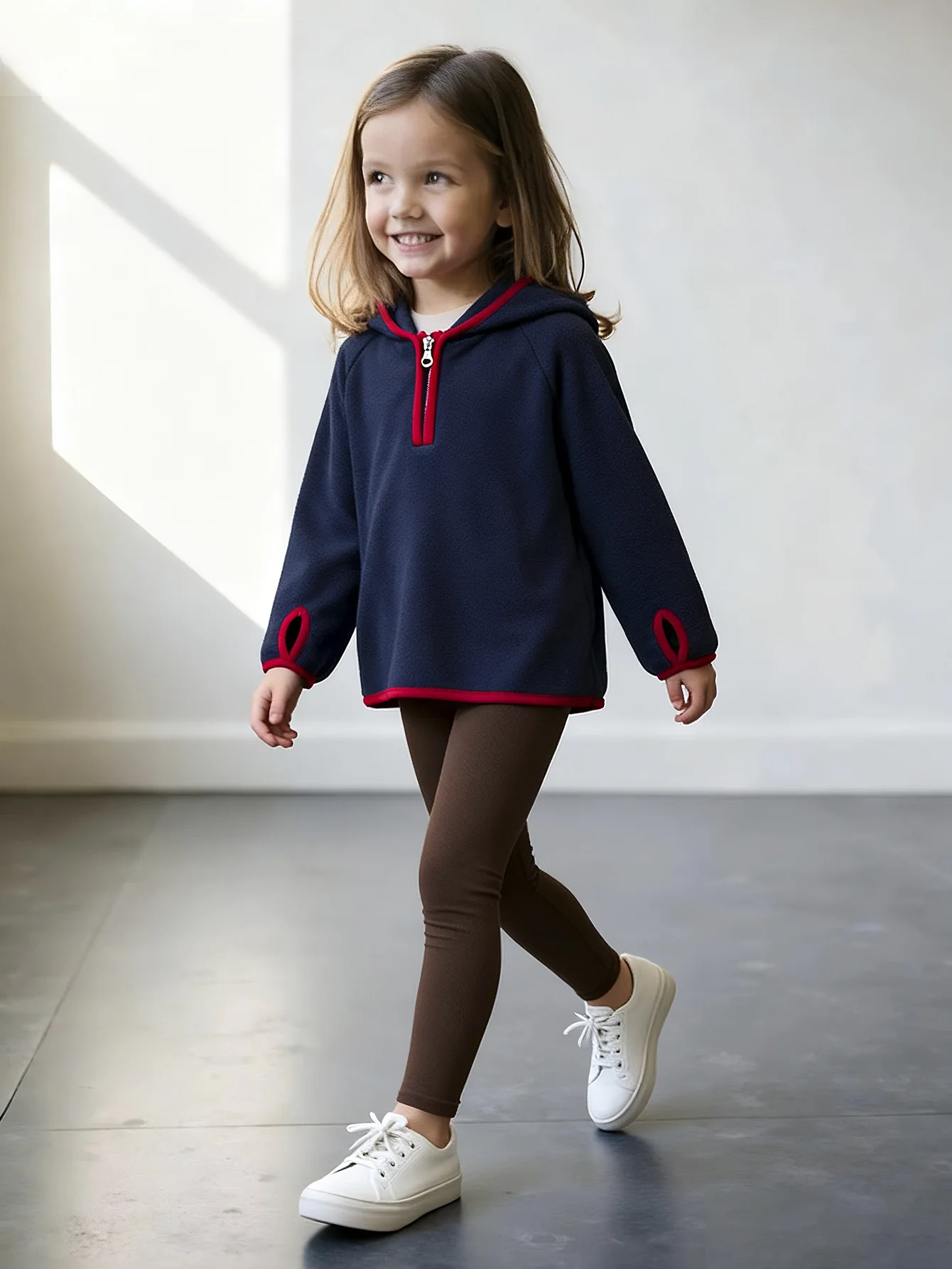 

2025 New Girls Fleece Hoodie Half-Zip Sweatshirt Kids Winter Warm Pullover Children Casual Fashion Top