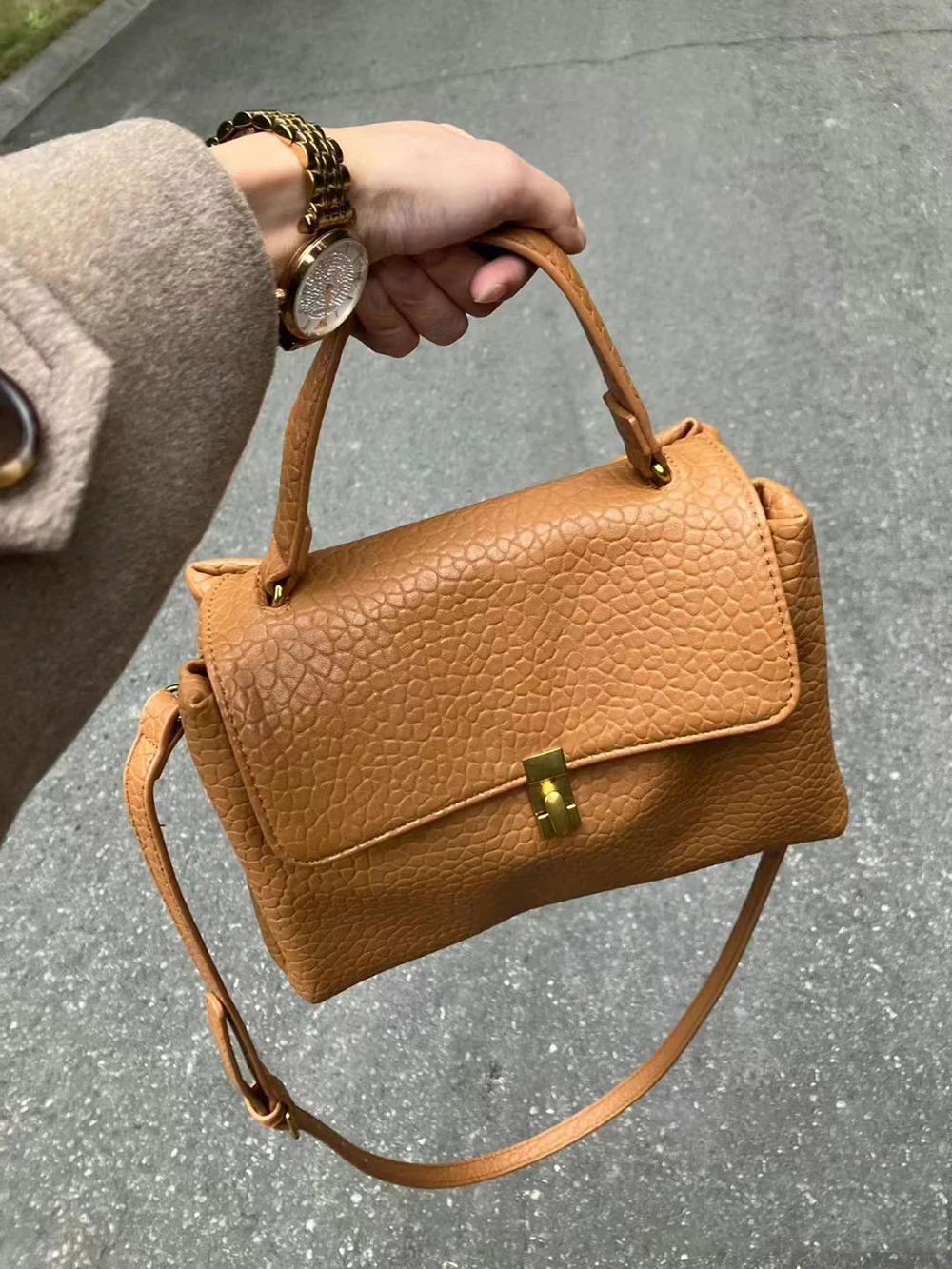 Women Commuter Crossbody Bags 2024 High Quality Soft Leather Litchi Pattern Handbags Lady Commuter Versatile Single Shoulder Bag