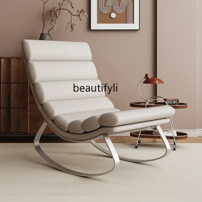 Rocking chair Chinese lazy sofa recliner environmentally friendly leather rocking chair, household balcony, leisure chair sofa